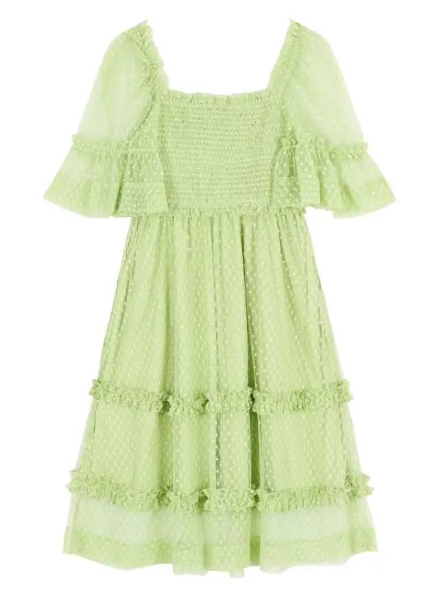 Joanie Clothing Jini Square Neck Polka Dot Mesh Dress 