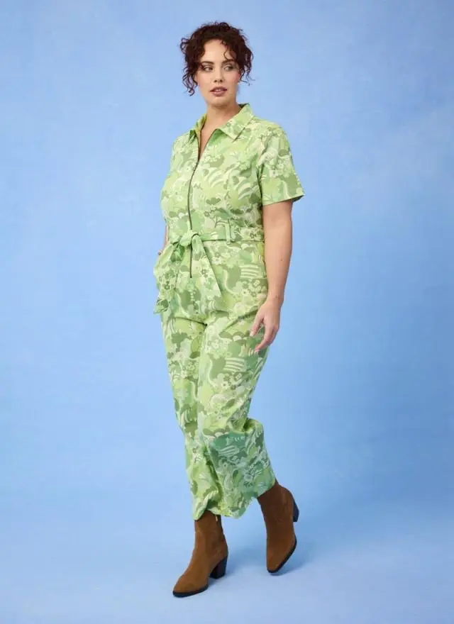 Joanie Clothing Mork Green Floral Print Short Sleeve Boilersuit