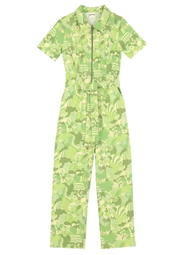Joanie Clothing Mork Green Floral Print Short Sleeve Boilersuit