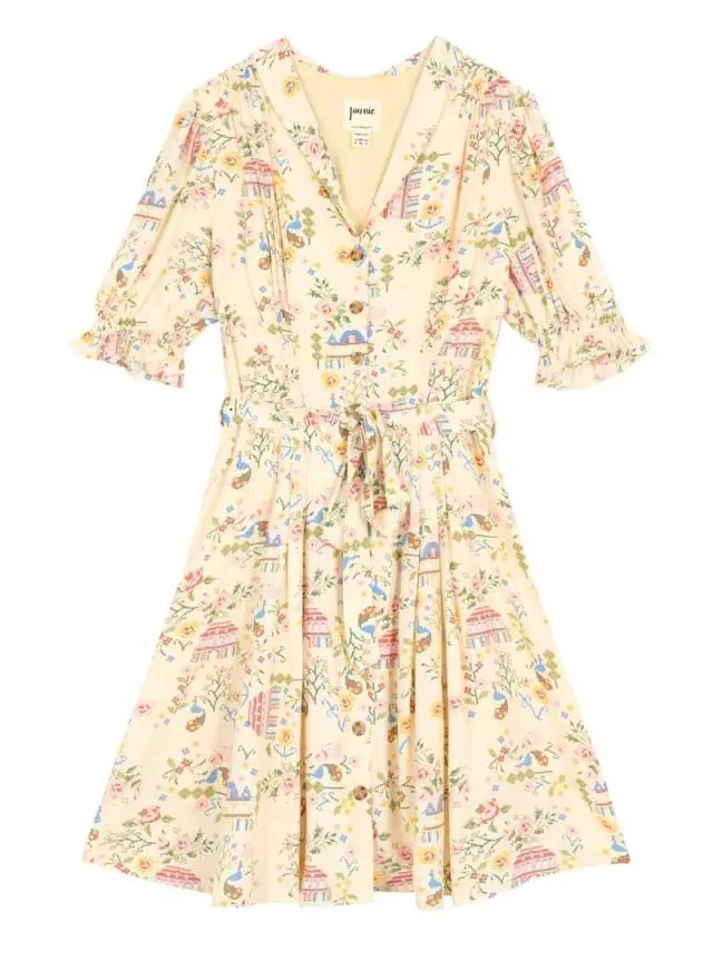 Joanie Clothing Barbarella Cross Stitch Tapestry Print Tea Dress 