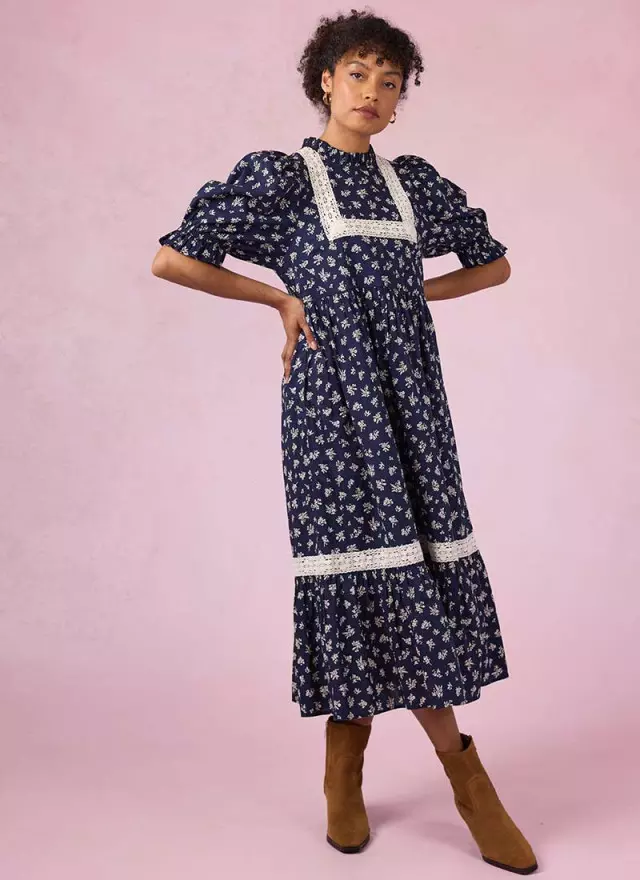 Ceri Ditsy Floral Print Puff Sleeve Prairie Dress