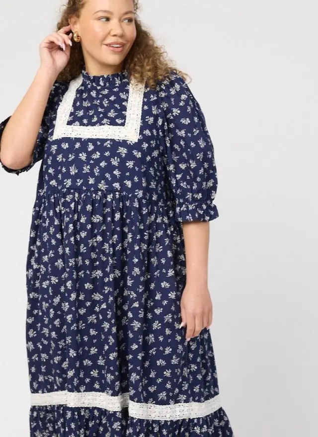 Joanie Clothing Ceri Ditsy Floral Print Puff Sleeve Prairie Dress 