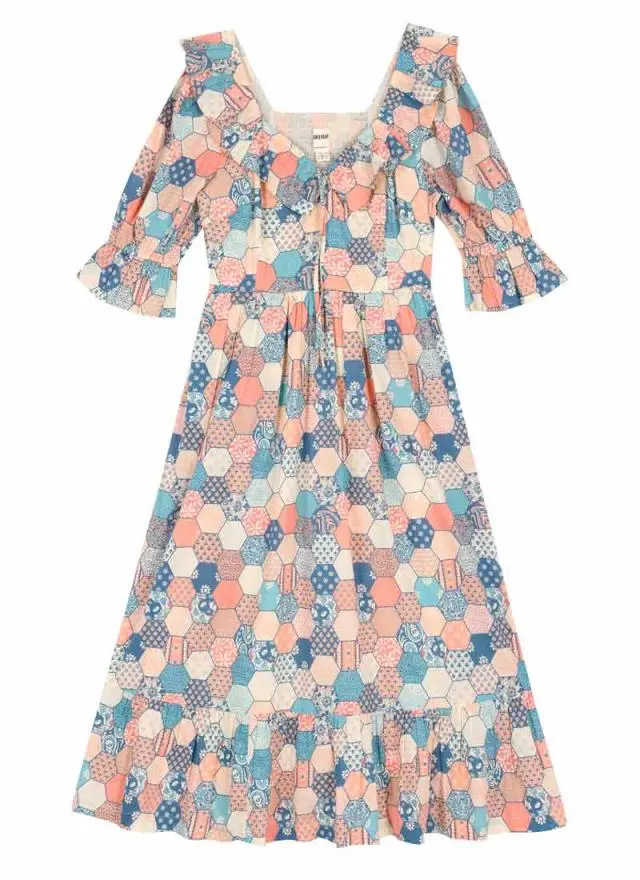 Joanie Clothing Serenity Patchwork Print Prairie Dress 