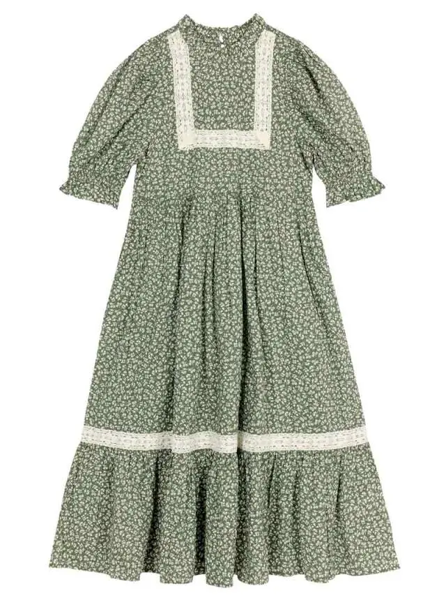 Joanie Clothing Ceri Sage Floral Print Puff Sleeve Prairie Dress 