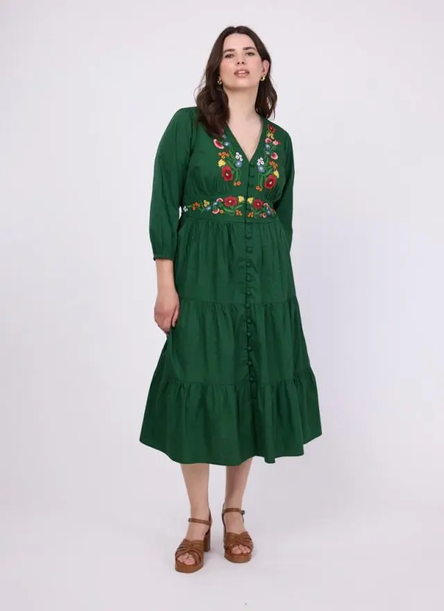 Joanie Clothing Catalina Green Vintage Floral Embroidered Dress 