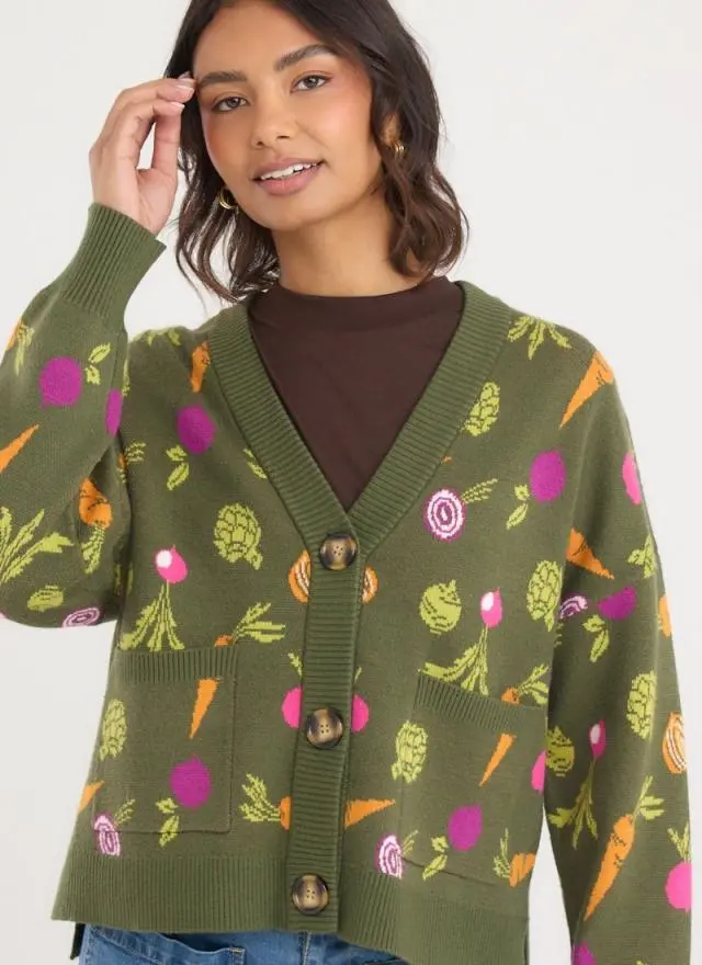 Joanie Clothing Lovelace Vegetable Print Oversized Cardigan 