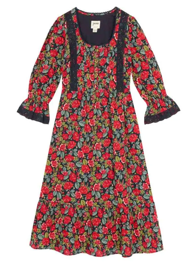 Joanie Clothing Eleri Antique Rose Print Crochet Trim Prairie Dress 