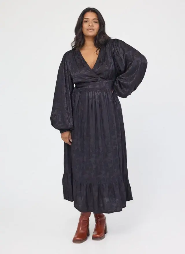 Joanie Clothing Victoria Floral Damask Balloon Sleeve Midaxi Dress 