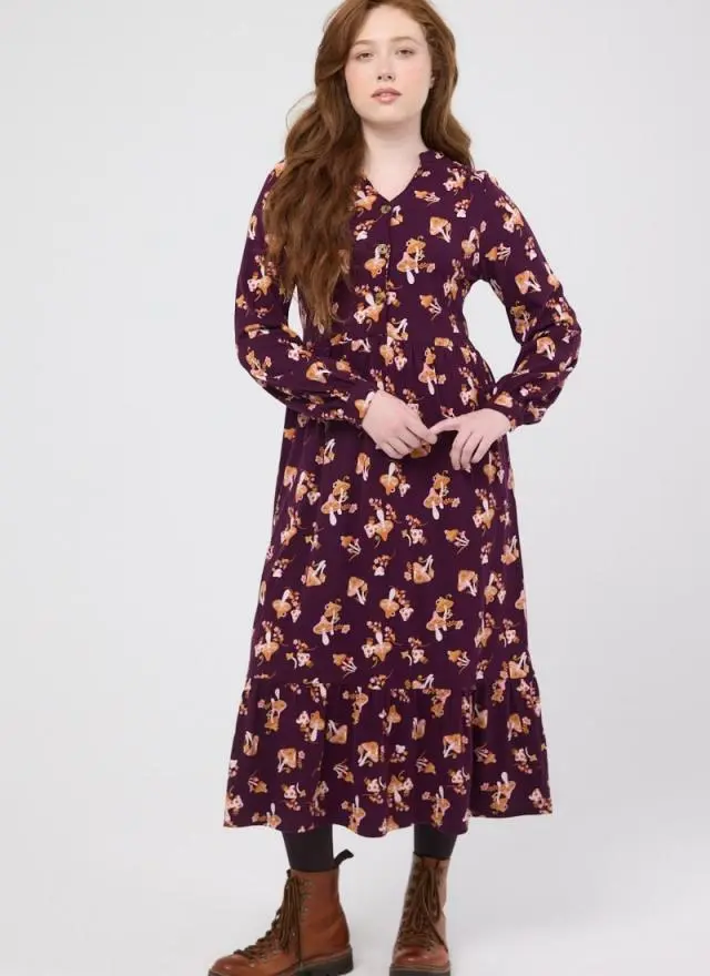 Joanie Clothing Heath Mushroom Print Jersey Midi Dress 