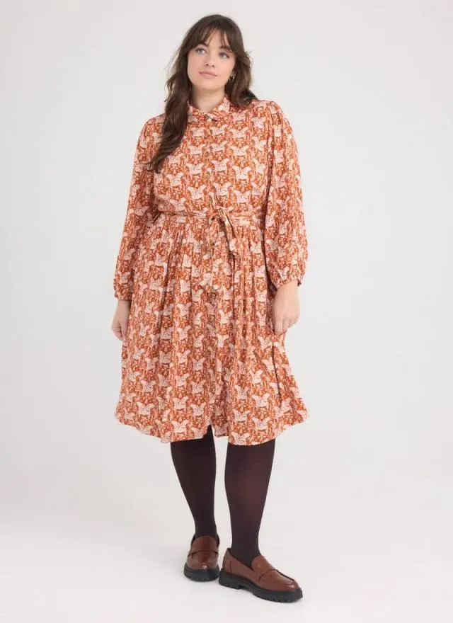 Joanie Clothing Andi Fox Print Shirt Dress