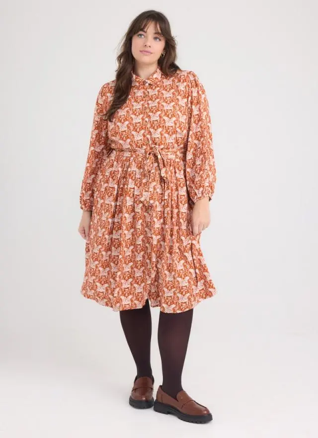 Joanie Clothing Andi Fox Print Shirt Dress 