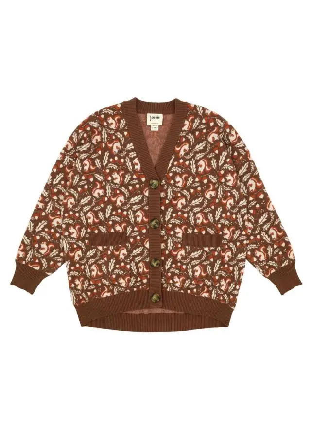 Joanie Clothing Oakley Autumnal Squirrel Print Oversized Cardigan 