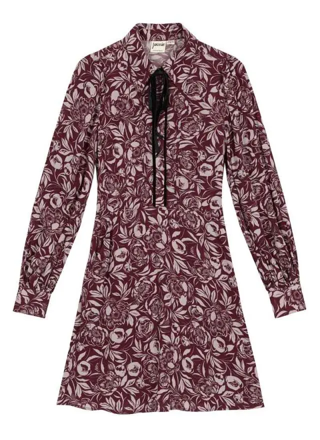 Joanie Clothing Paulina Peony Print Tie Neck Mini Dress 