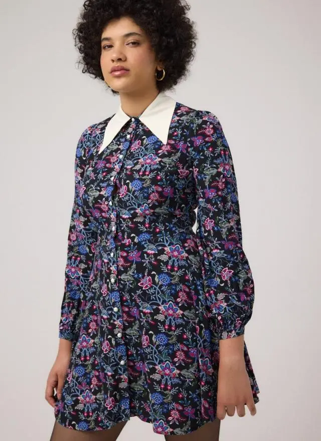 Joanie Clothing Jenna Jacobean Print Dagger Collar Mini Dress 