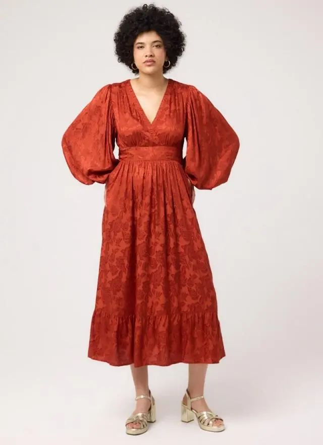 Joanie Clothing Victoria Floral Damask Balloon Sleeve Midaxi Dress 