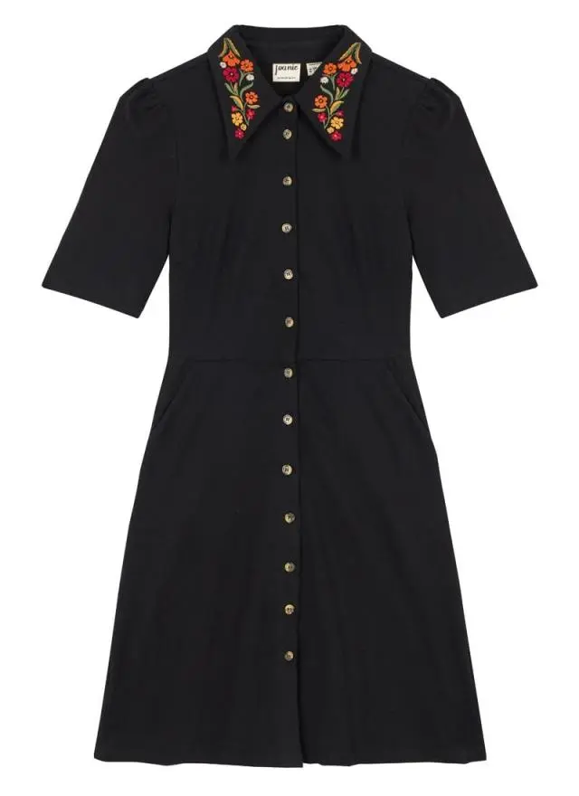 Joanie Clothing Jada Embroidered Collar Jersey Shirt Dress 