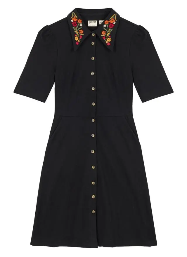 Joanie Clothing Jada Embroidered Collar Jersey Shirt Dress 