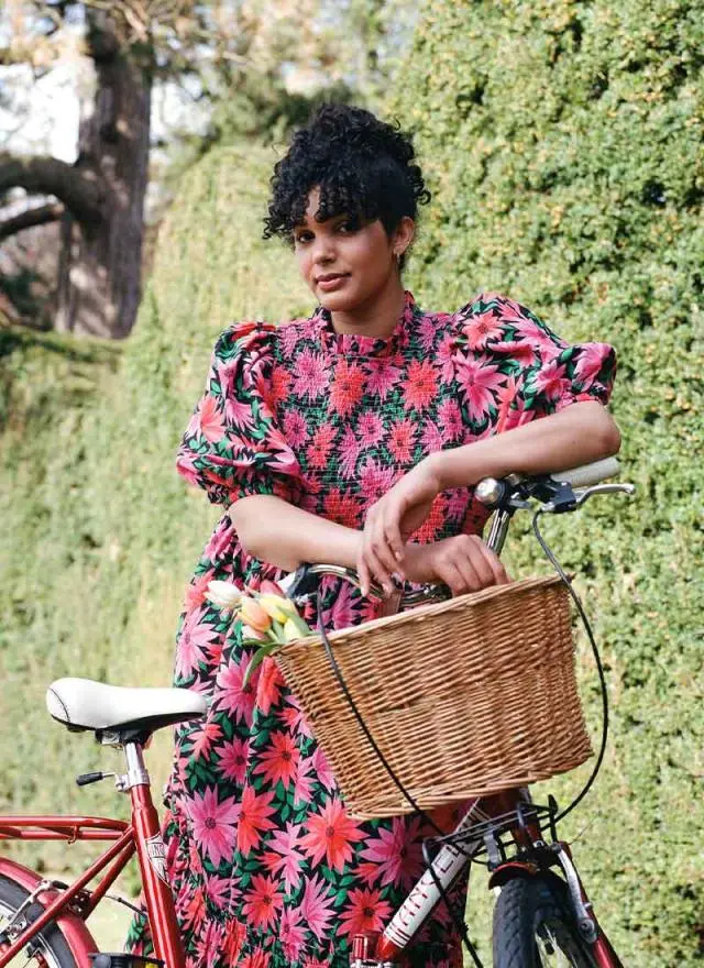 Joanie Clothing Priya Dahlia Floral Print Puff Sleeve Midi Dress 
