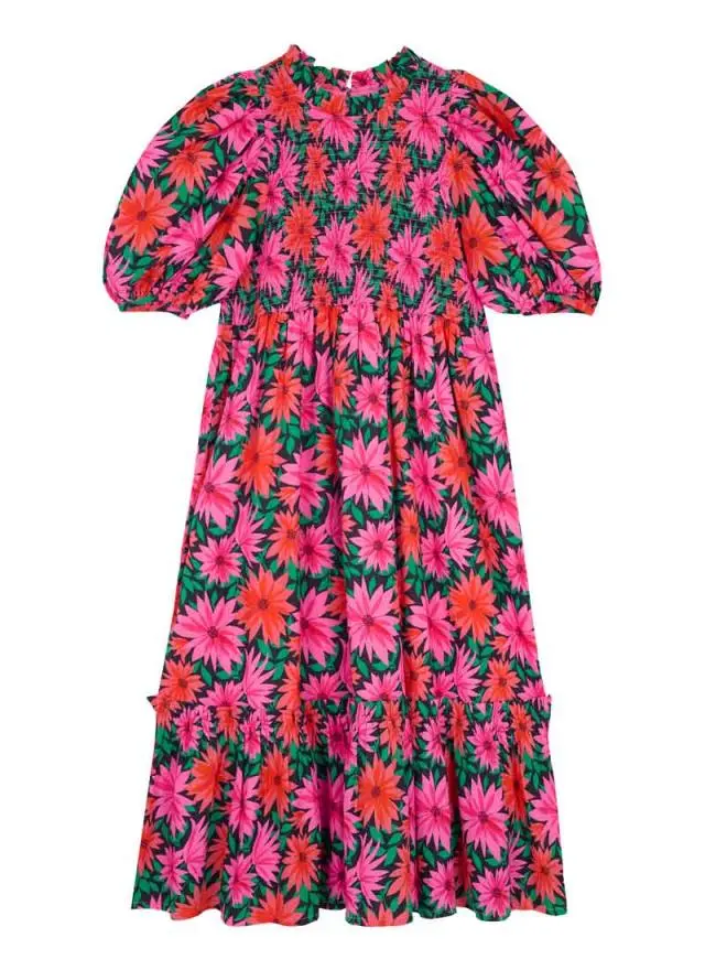 Joanie Clothing Priya Dahlia Floral Print Puff Sleeve Midi Dress 