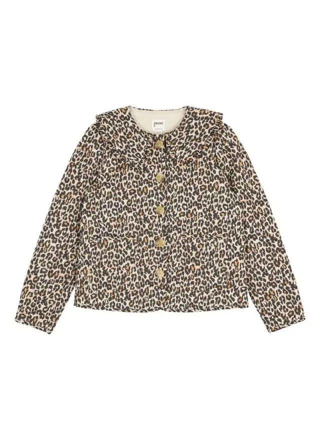 Joanie Clothing Brooke Leopard Print Quilted Collared Jacket 