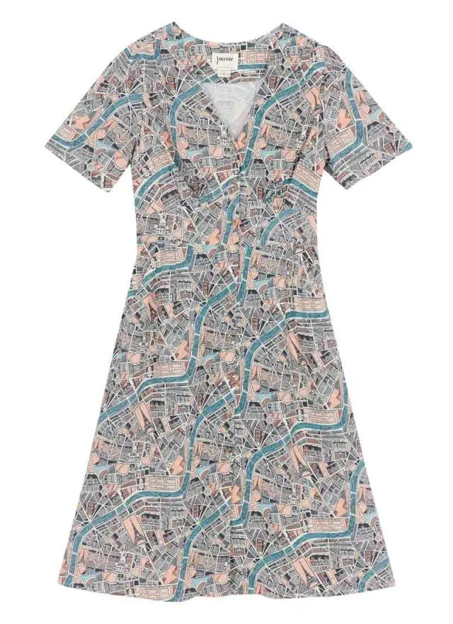 Joanie Clothing Manon Parisian Map Print Button
