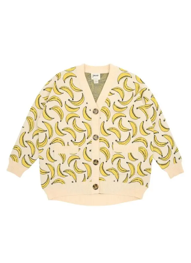 Joanie Clothing Madeline Banana Intarsia Knit Cardigan 