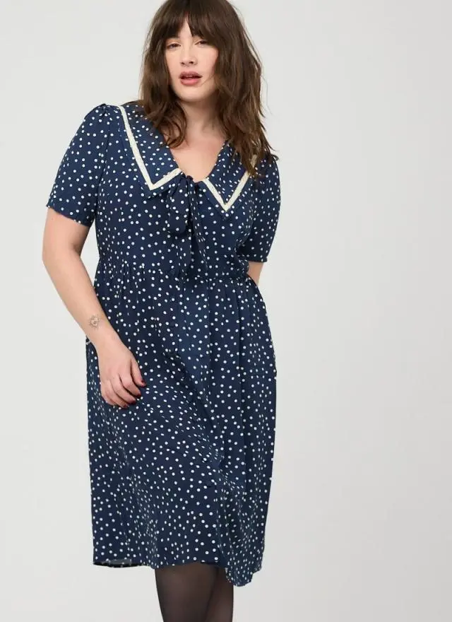 Joanie Clothing Everlene Polka Dot Sailor Midi Dress 