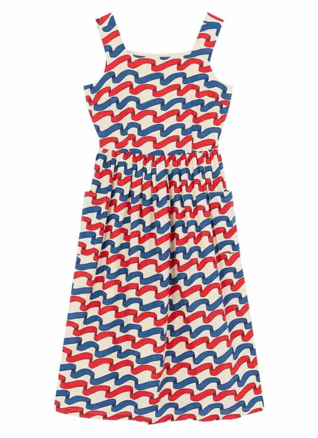 Joanie Clothing Sandy Square Neck Ribbon Stripe Print Midi Dress 