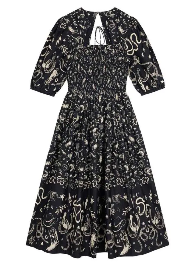 Joanie Clothing Jesse Western Print Tie Neck Midi Dress