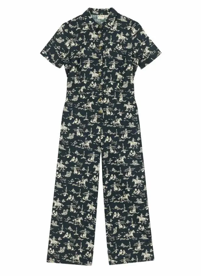 Joanie Clothing Ithaca Western Cowgirl Print Short Sleeve Boilersuit