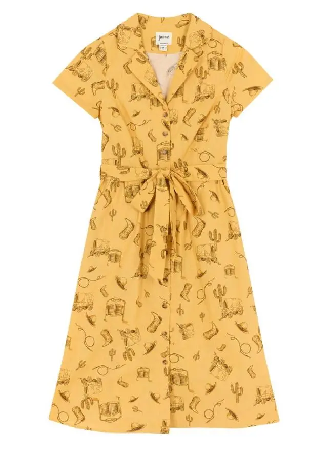 Joanie Clothing Santorini Western Rodeo Print Belted Midi Dress