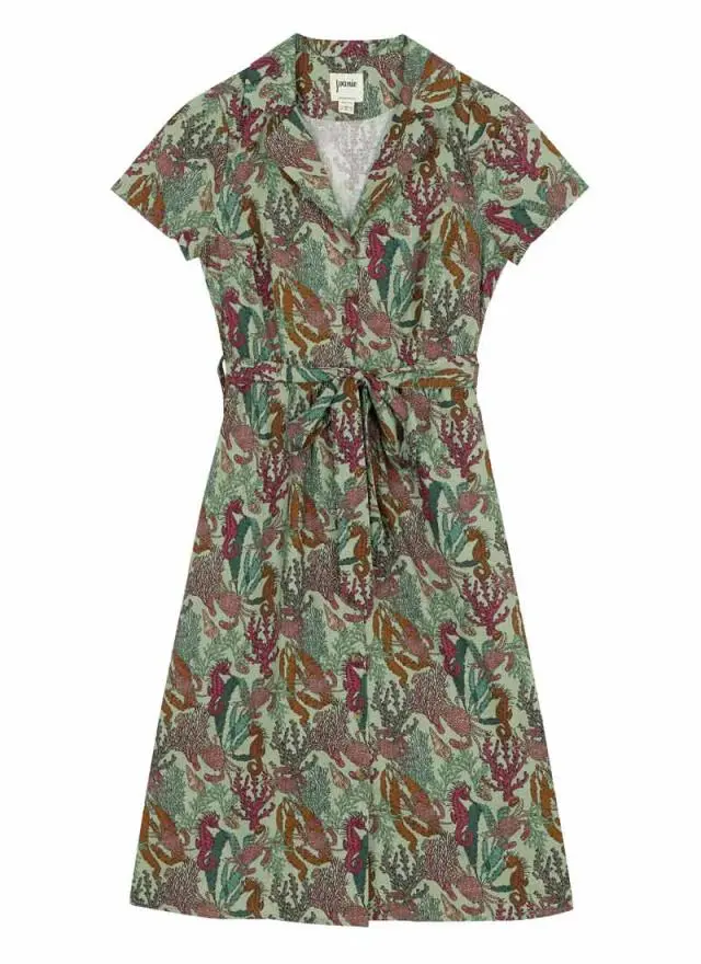 Joanie Clothing Santorini Sea Life Print Belted Midi Dress