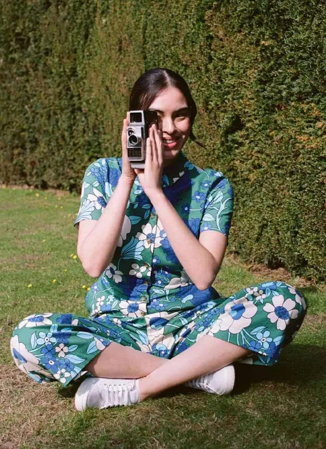 Joanie Clothing Ithaca Blue Floral Print Short Sleeve Boilersuit
