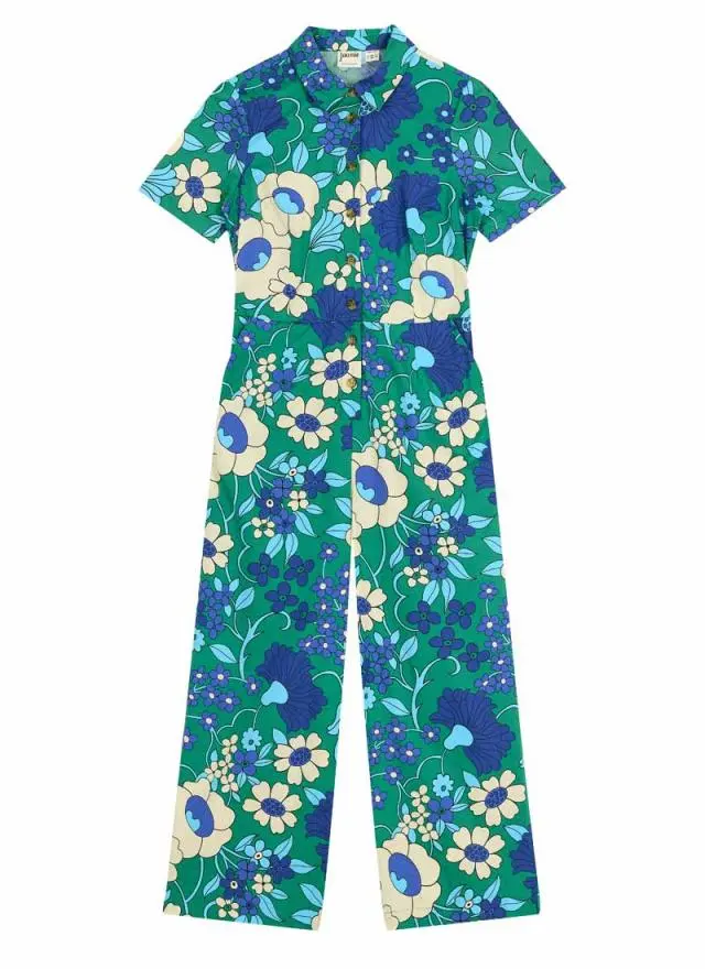 Joanie Clothing Ithaca Blue Floral Print Short Sleeve Boilersuit
