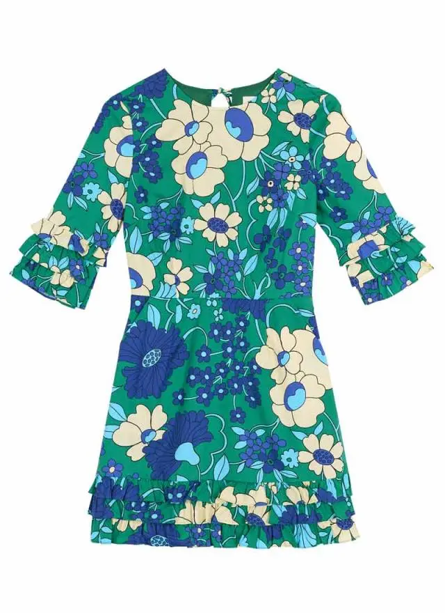 Joanie Clothing Katy Blue Floral Print Ruffle Sleeve Mini Dress