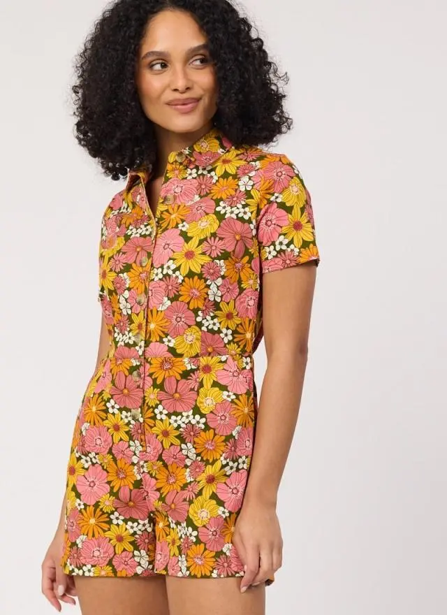 Joanie Clothing Aisling Vintage Floral Print Playsuit