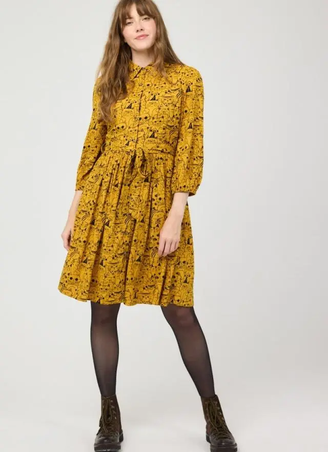 Joanie Clothing Andi Cat Print Shirt Dress