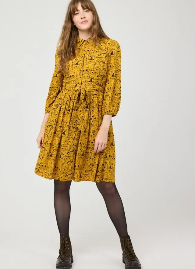 Joanie Clothing Andi Cat Print Shirt Dress