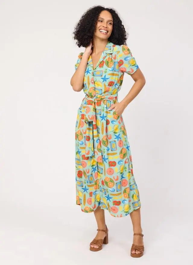 Joanie Clothing Roberta Tapas Print Midaxi Tea Dress