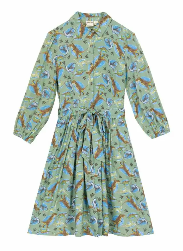 Joanie Clothing Andi Illustrated Dinosaur Print Shirt Dress