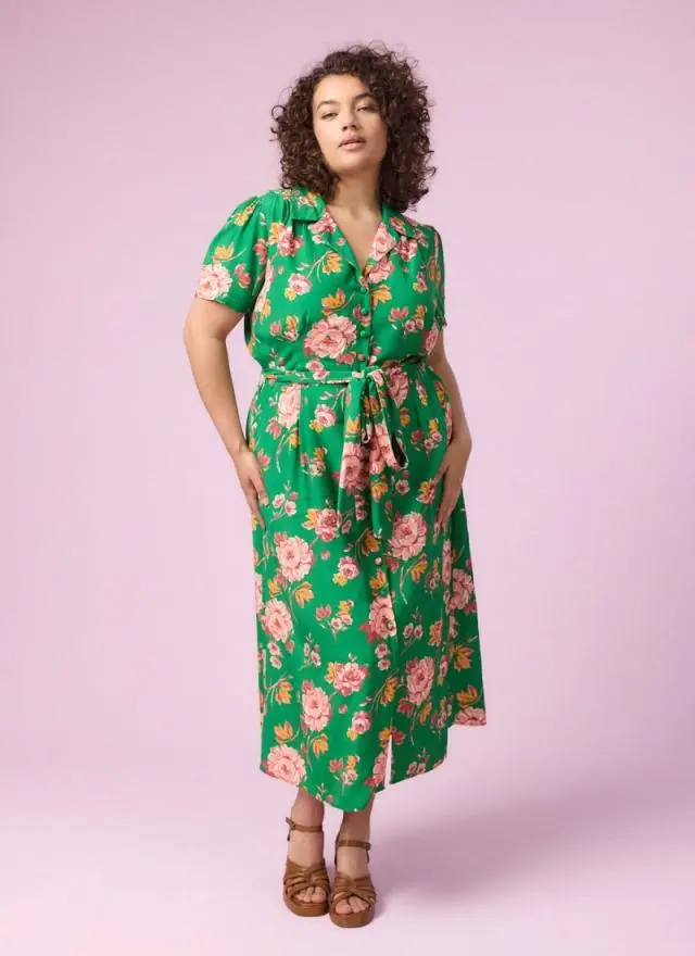 Joanie Clothing Roberta Green Floral Print Midaxi Tea Dress
