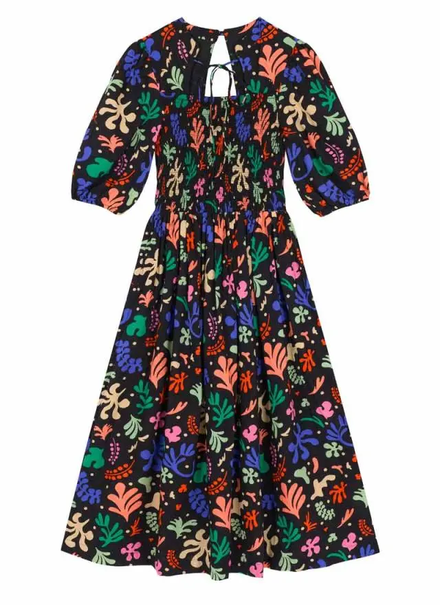 Joanie Clothing Jesse Modern Art Cut Out Print Tie Neck Midi Dress