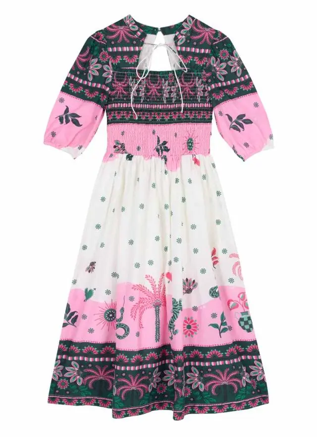Joanie Clothing Jesse Palm Tree Print Tie Neck Midi Dress