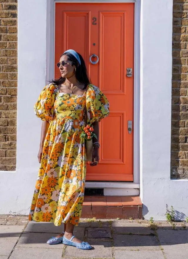 Joanie Clothing Zeena X Joanie - Emma Marigold Floral Puff Sleeve Midaxi Dress