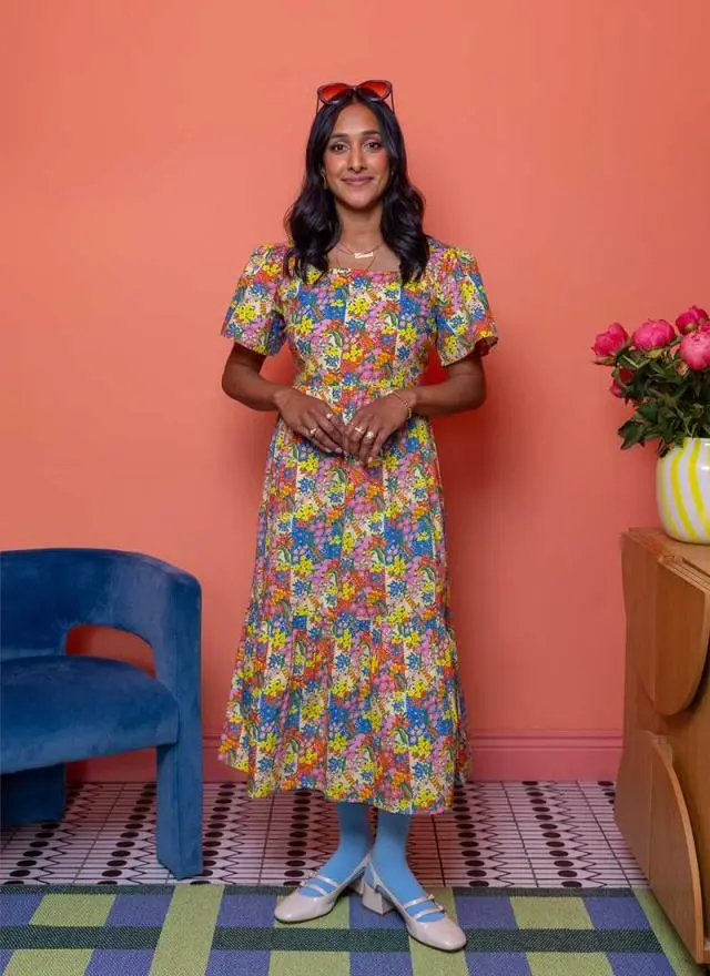 Joanie Clothing Zeena X Joanie - Georgia Patchwork Floral Print Square Neck Dress