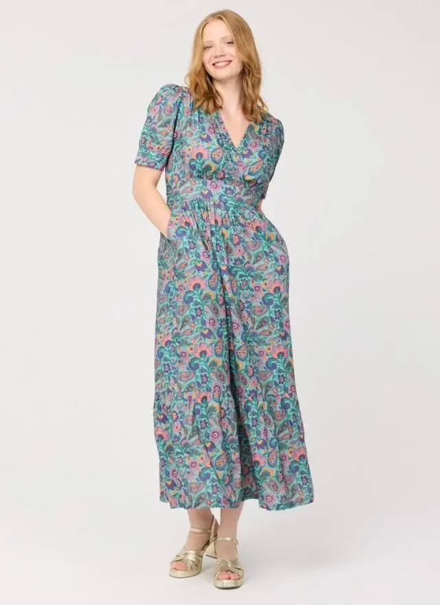Joanie Clothing Albertine Wasabi Paisley Print Midaxi Dress