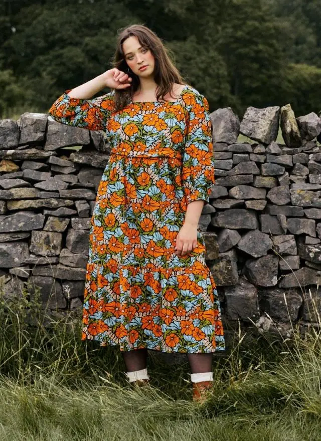 Joanie Clothing Candi Vintage Floral Print Square Neck Midi Dress