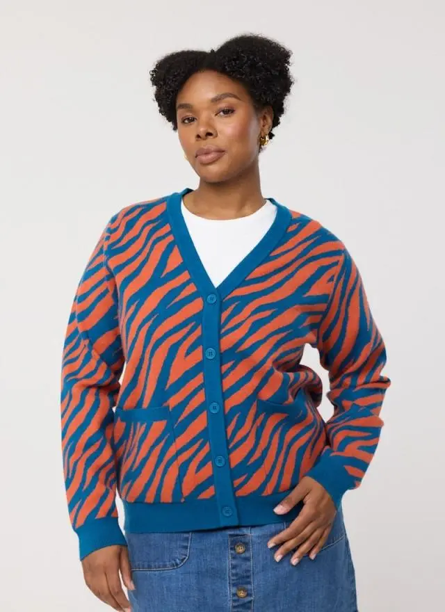 Joanie Clothing Althea Tiger Stripe Intarsia Knit Cardigan
