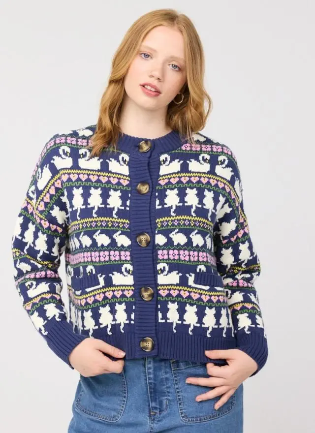 Joanie Clothing Aspen Animal Fair Isle Knitted Cardigan