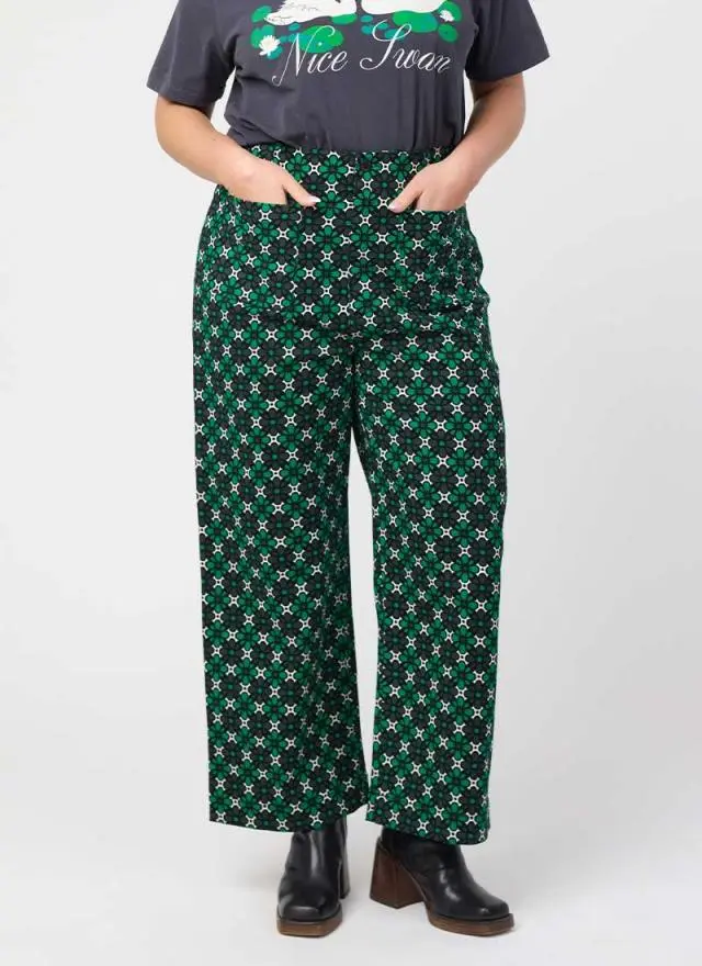 Joanie Clothing Pippa Green Geometric Print High Waist Trousers